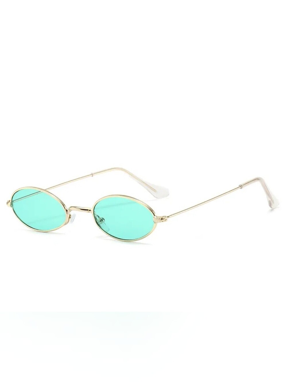 Gold Frame Oval Sunglasses with Teal Lenses - Unisex Accessories